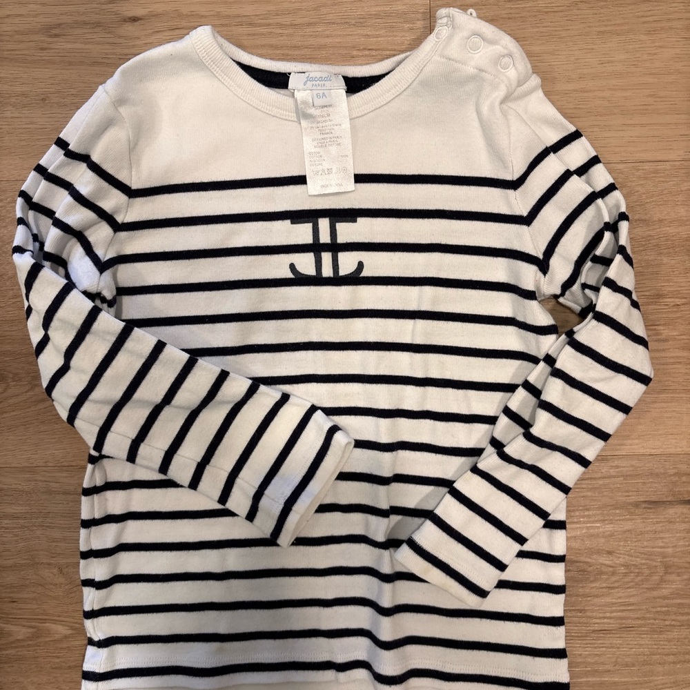 Jacadi Striped Anchor Long Sleeve Tee - White and Black